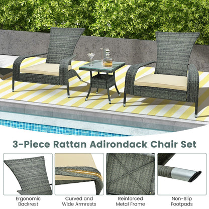 3-Piece Wicker Adirondack Set with Comfy Seat Cushions, Gray Patio Conversation Sets   at Gallery Canada