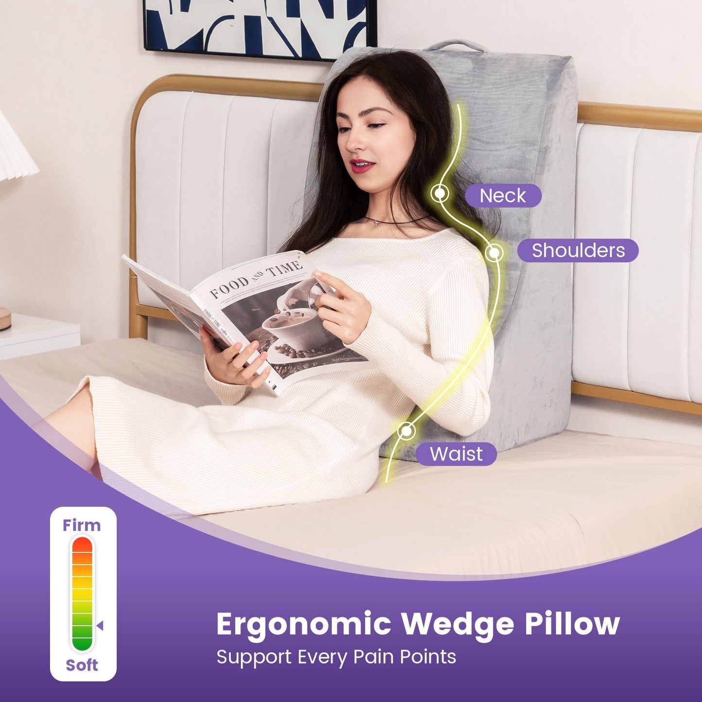 Bed Wedge Pillow Back Support Triangle Reading Pillow with Detachable Cover, Gray Bedding   at Gallery Canada