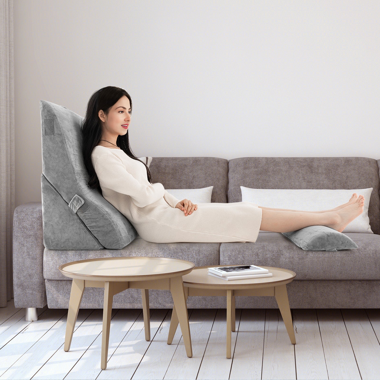 3 Pieces Orthopedic Bed Wedge Pillow Set Adjustable Support for Back Neck, Gray Bedding at Gallery Canada