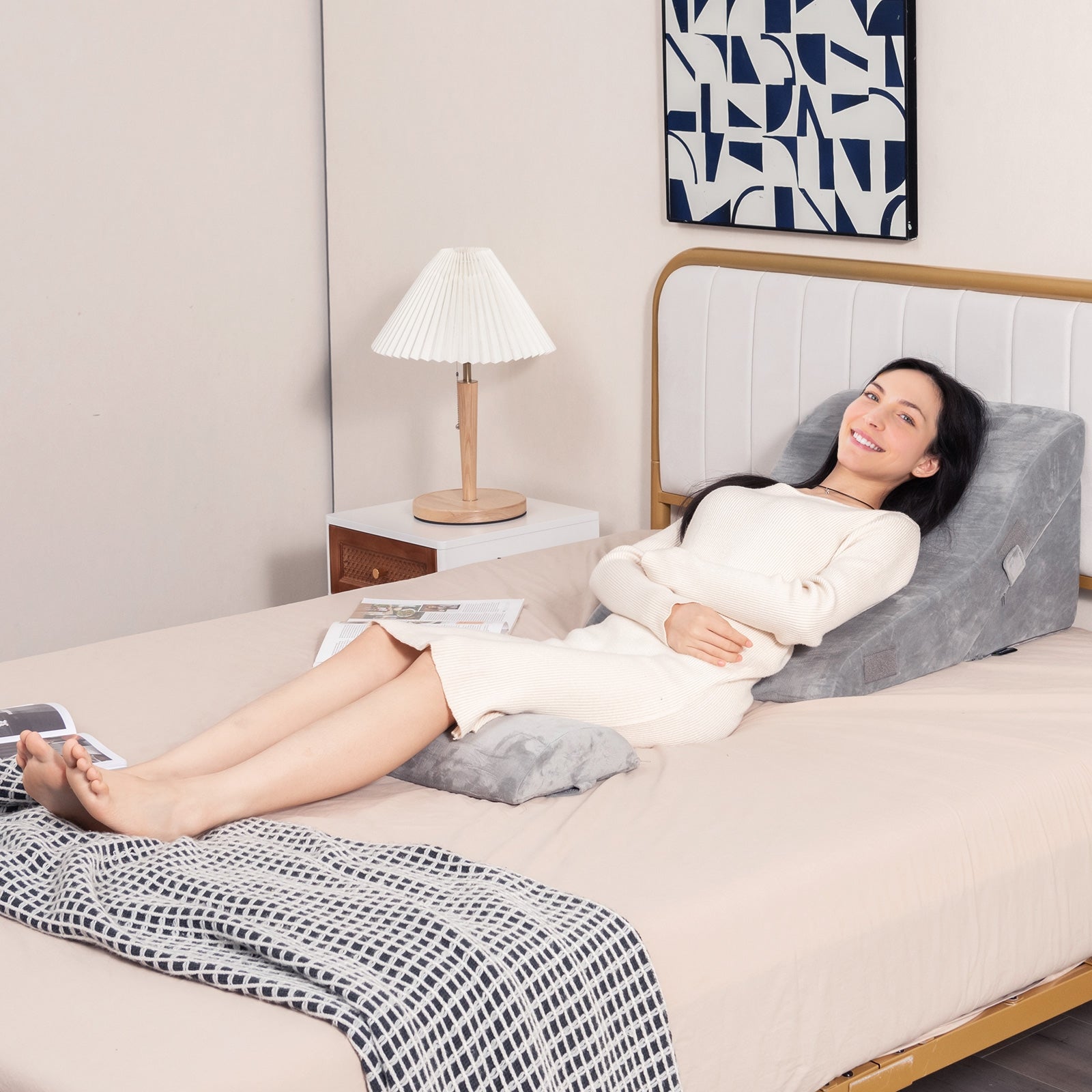 3 Pieces Orthopedic Bed Wedge Pillow Set Adjustable Support for Back Neck, Gray Bedding at Gallery Canada
