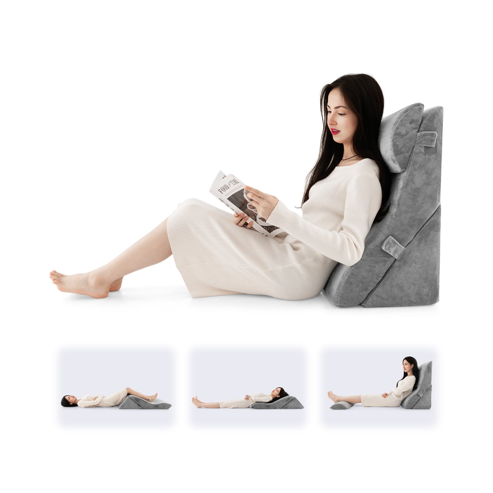 3 Pieces Orthopedic Bed Wedge Pillow Set Adjustable Support for Back Neck, Gray Bedding at Gallery Canada