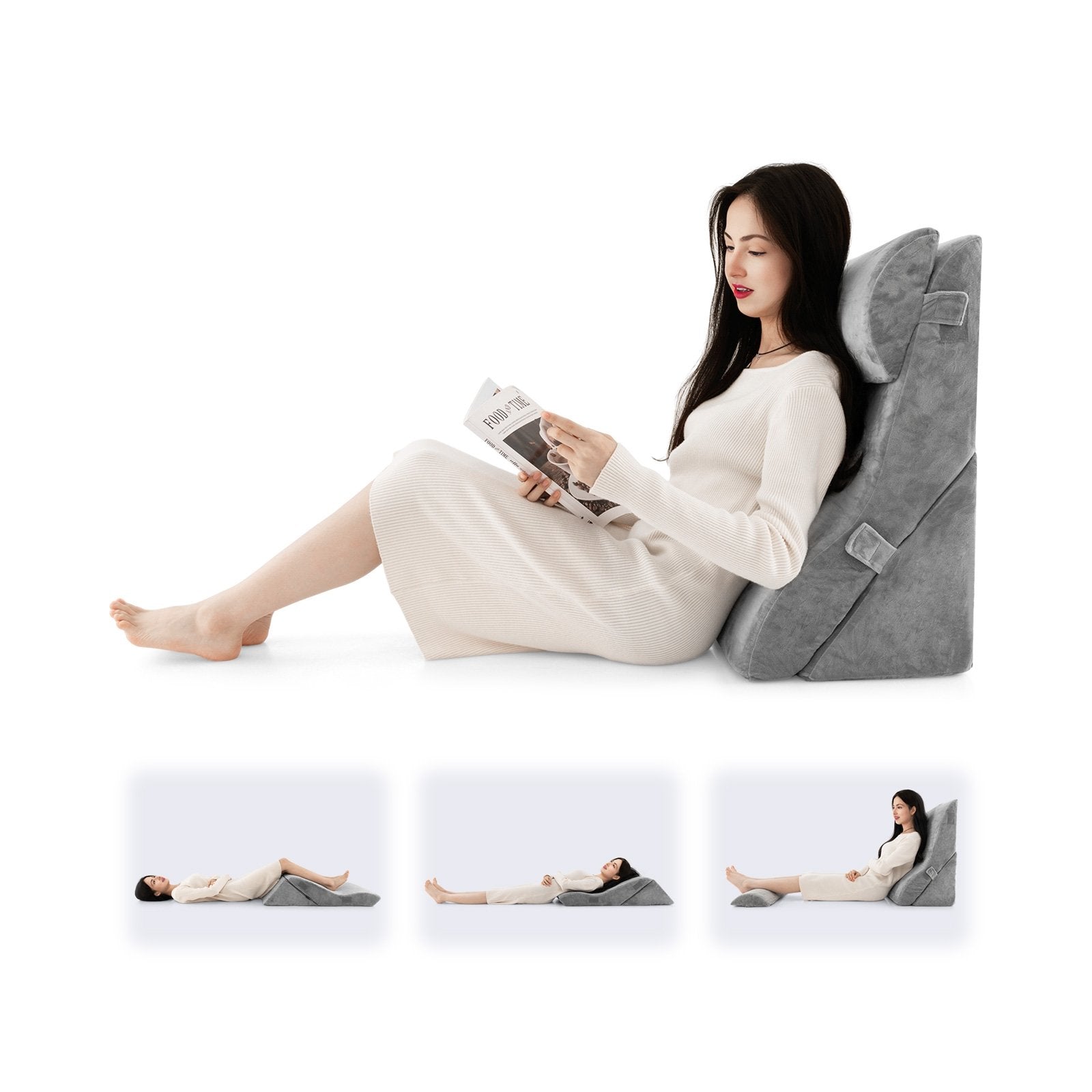 3 Pieces Orthopedic Bed Wedge Pillow Set Adjustable Support for Back Neck, Gray Bedding Gray at Gallery Canada