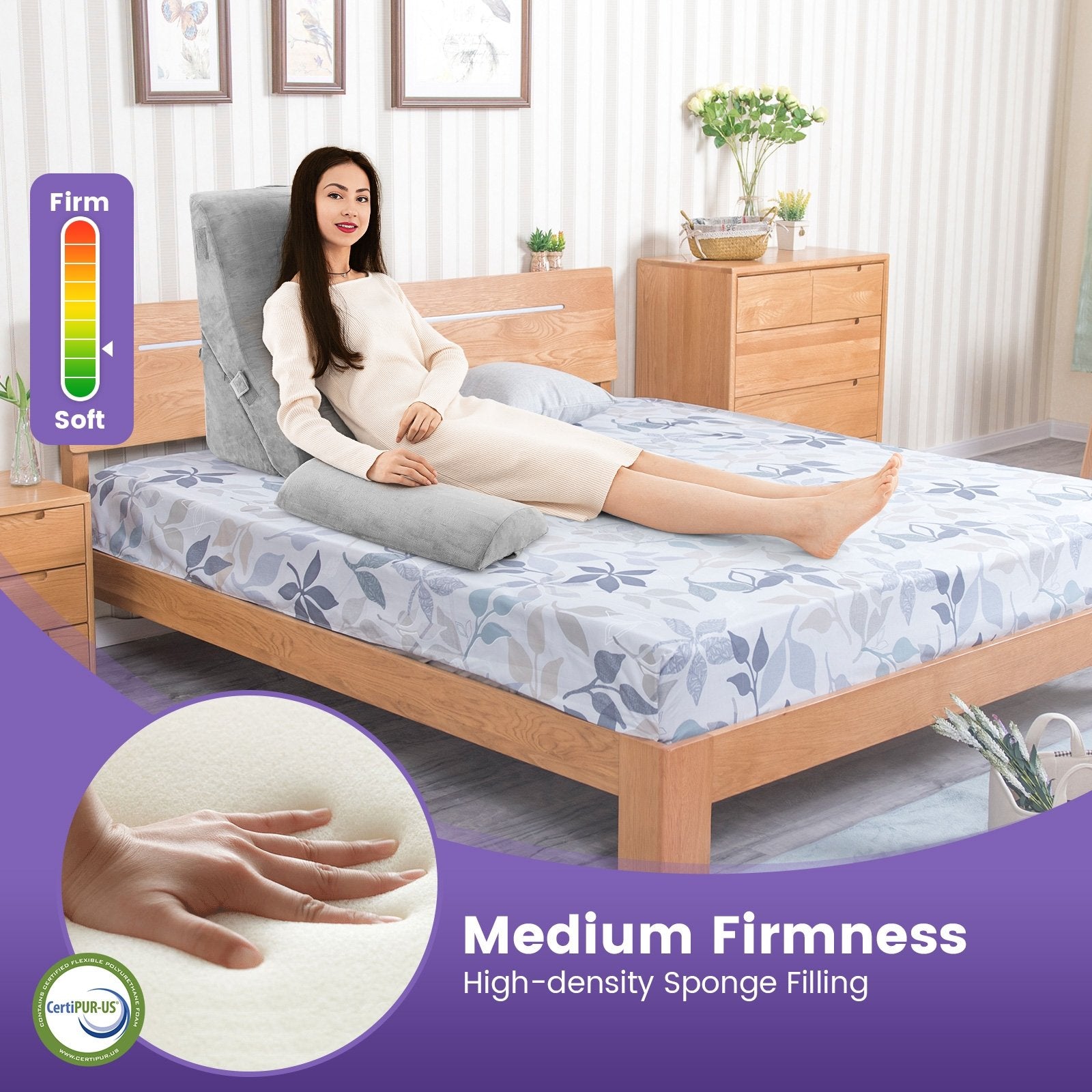 3 Pieces Orthopedic Bed Wedge Pillow Set Adjustable Support for Back Neck, Gray Bedding   at Gallery Canada