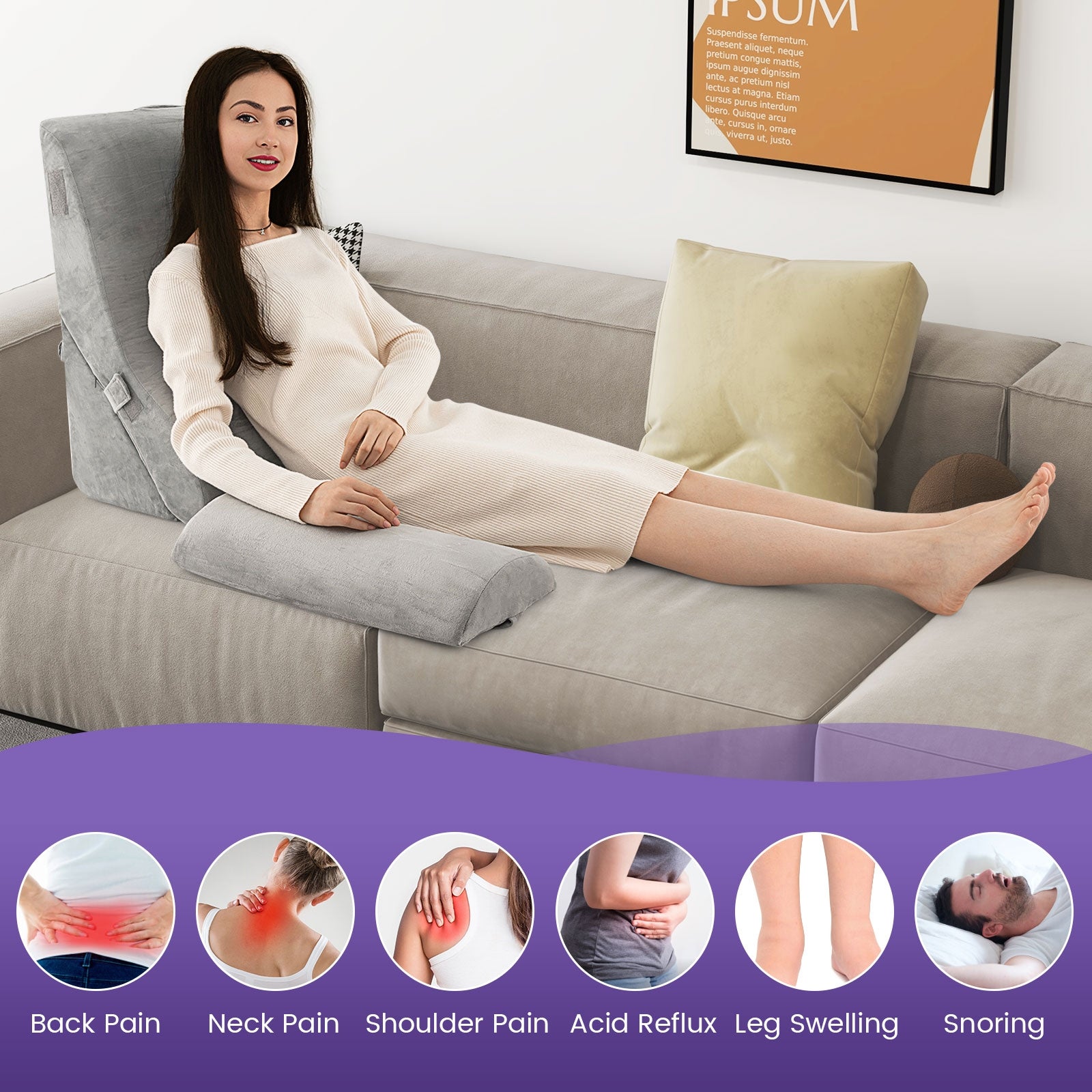 3 Pieces Orthopedic Bed Wedge Pillow Set Adjustable Support for Back Neck, Gray Bedding at Gallery Canada