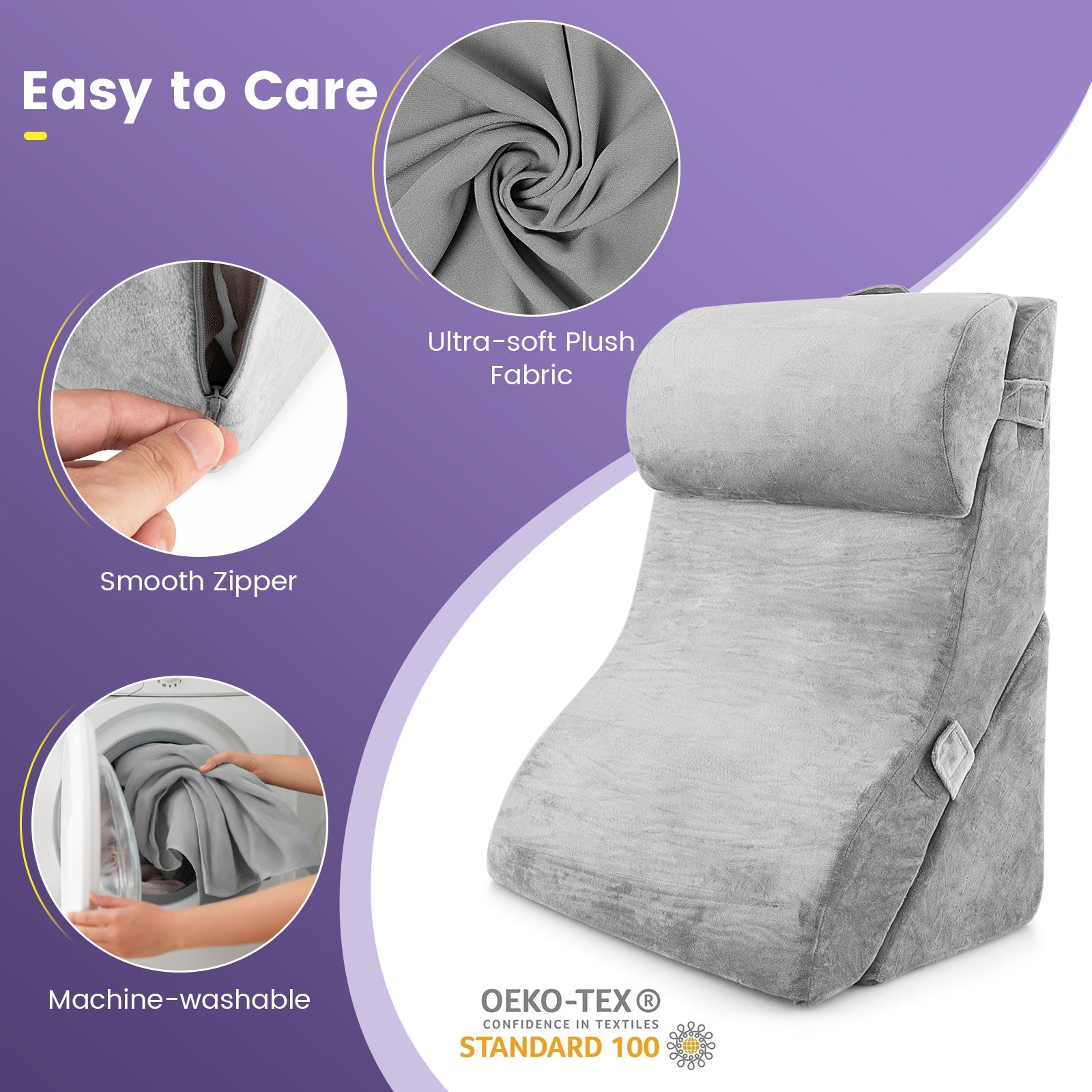 3 Pieces Orthopedic Bed Wedge Pillow Set Adjustable Support for Back Neck, Gray Bedding at Gallery Canada