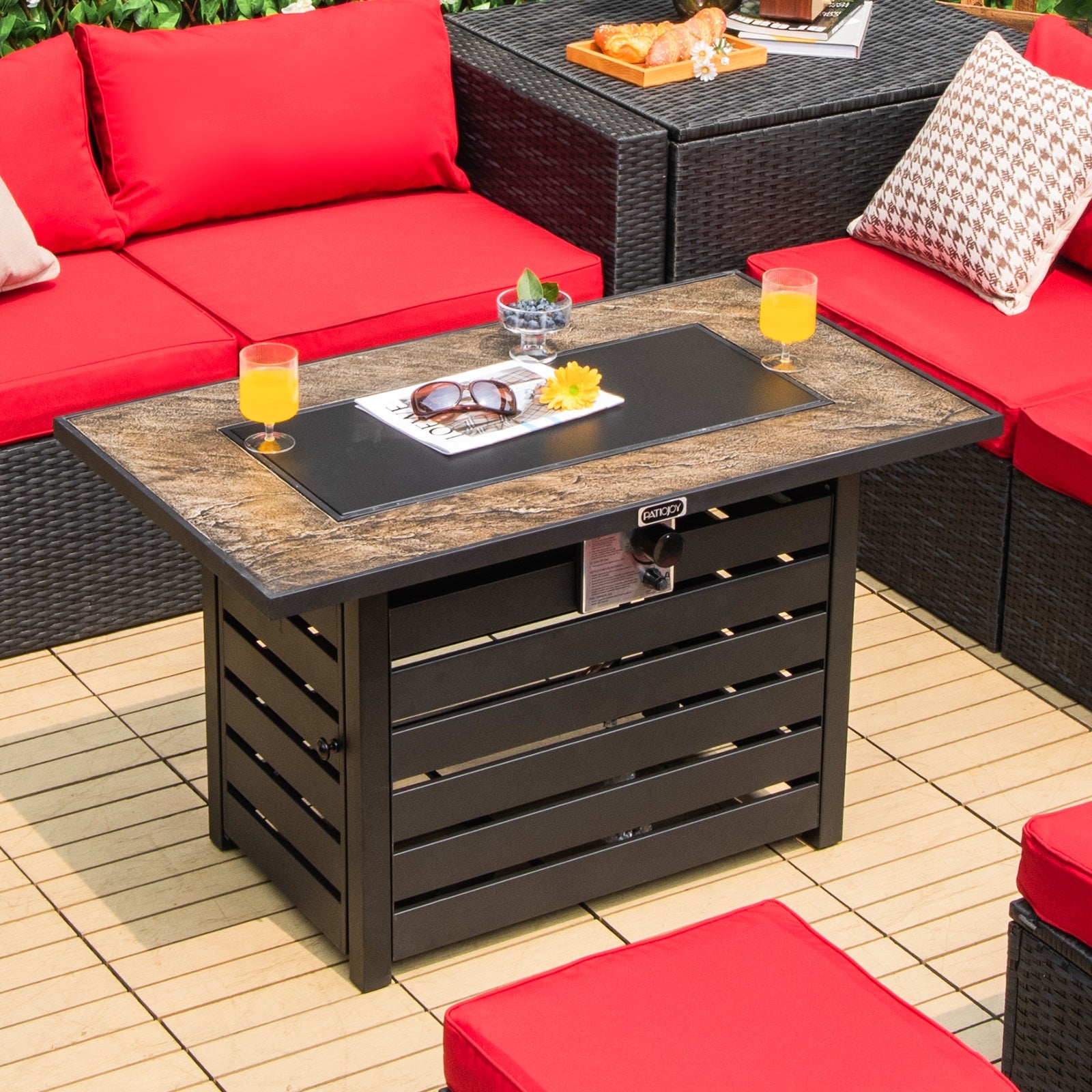 42 Inch 50000 BTU Propane Fire Pit Table with Ore Powder Surface, Black Fire Pit Tables at Gallery Canada