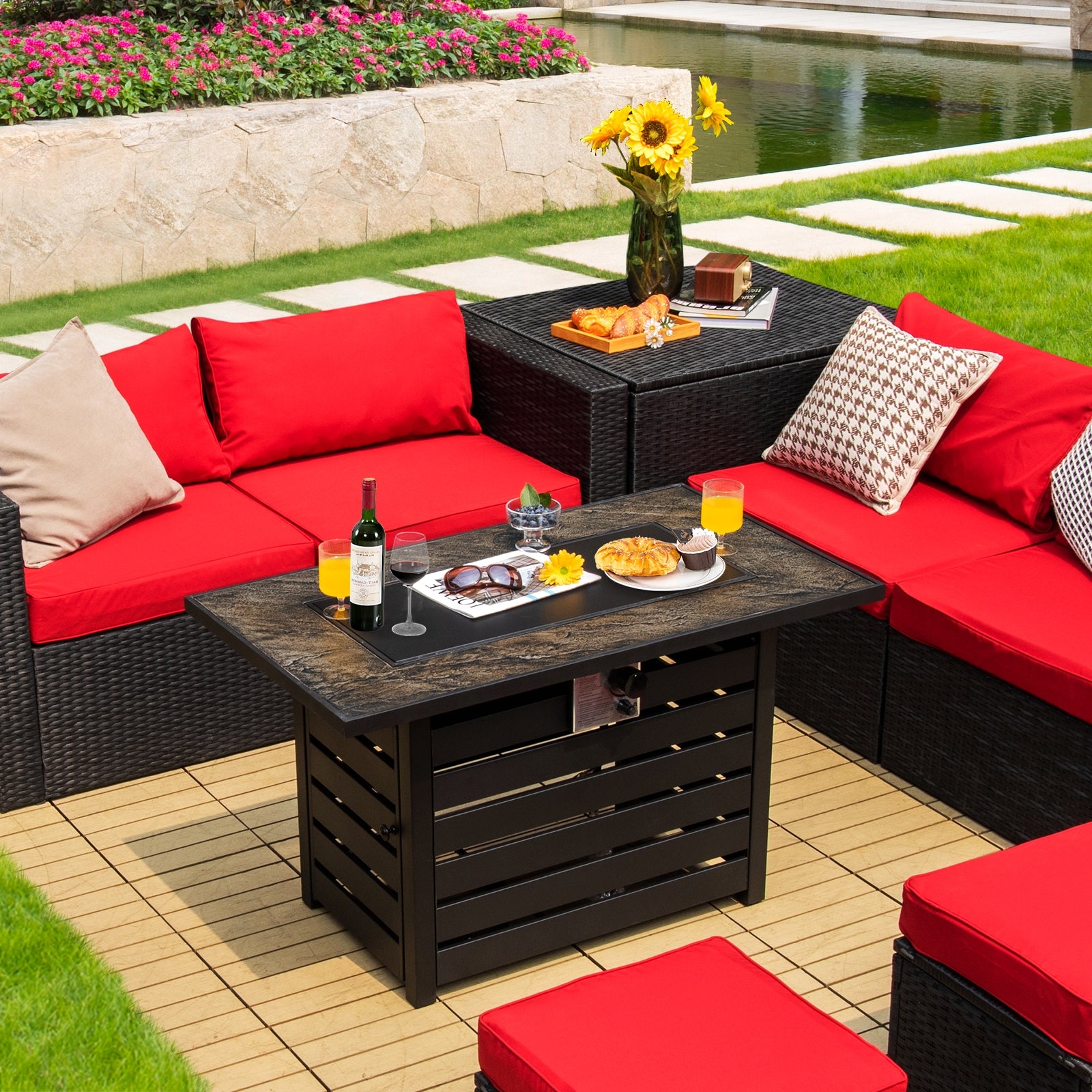 42 Inch 50000 BTU Propane Fire Pit Table with Ore Powder Surface, Black Fire Pit Tables at Gallery Canada