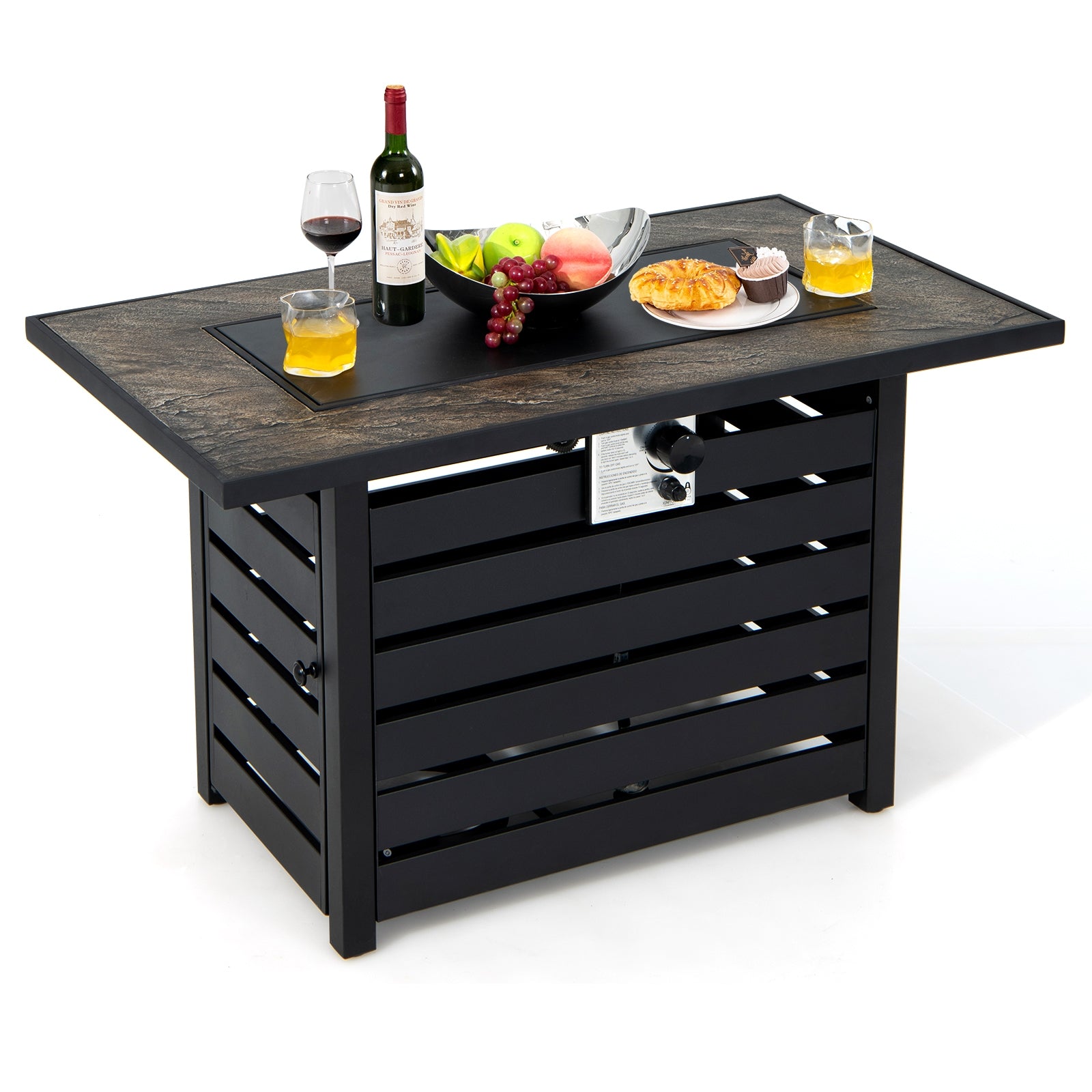 42 Inch 50000 BTU Propane Fire Pit Table with Ore Powder Surface, Black Fire Pit Tables at Gallery Canada