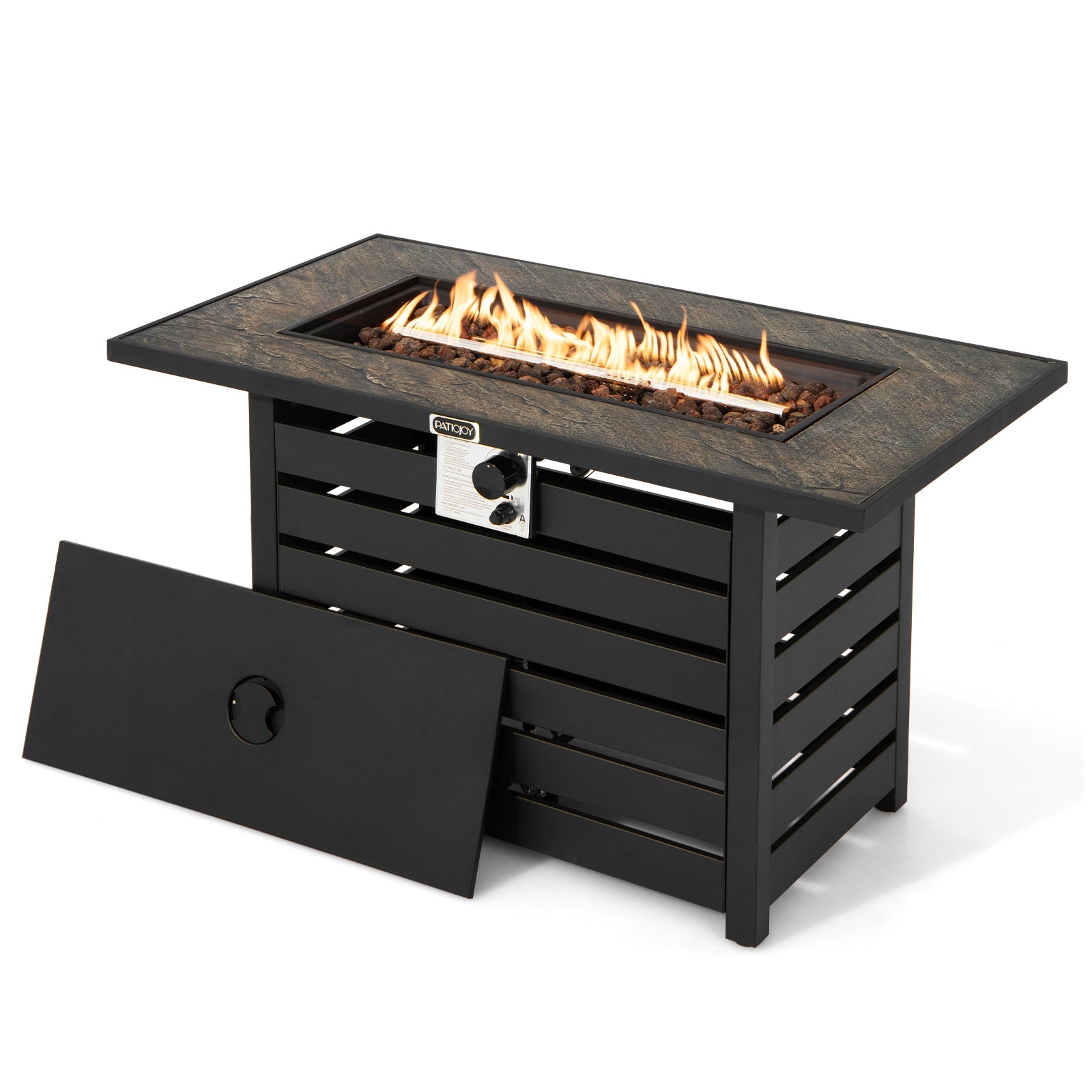 42 Inch 50000 BTU Propane Fire Pit Table with Ore Powder Surface, Black Fire Pit Tables at Gallery Canada