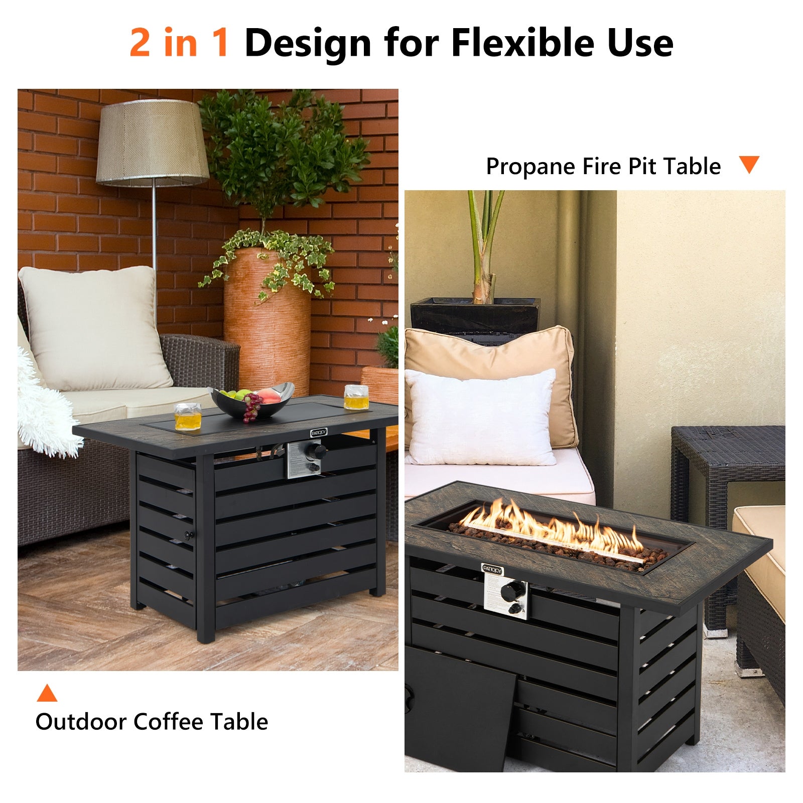 42 Inch 50000 BTU Propane Fire Pit Table with Ore Powder Surface, Black Fire Pit Tables at Gallery Canada