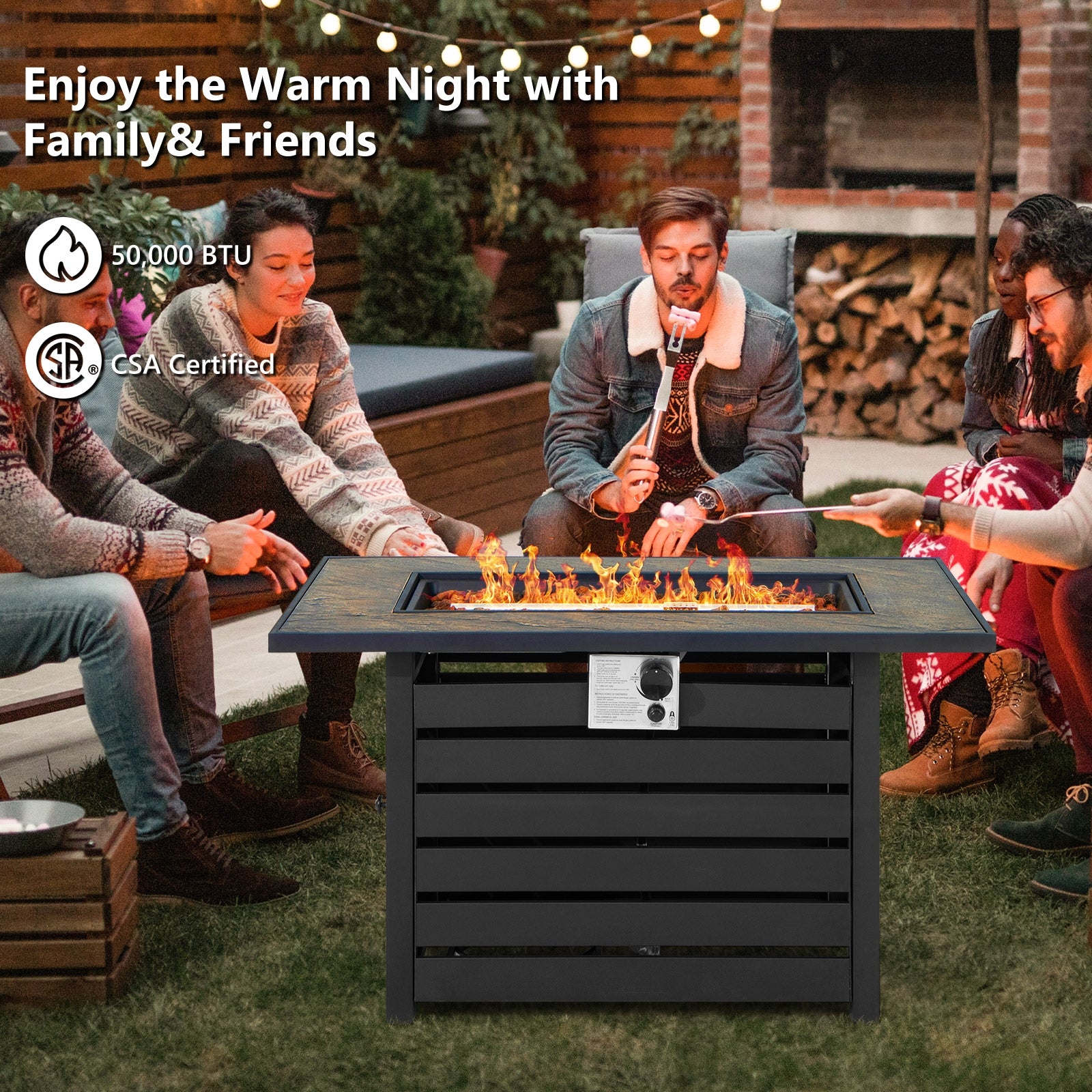 42 Inch 50000 BTU Propane Fire Pit Table with Ore Powder Surface, Black Fire Pit Tables at Gallery Canada