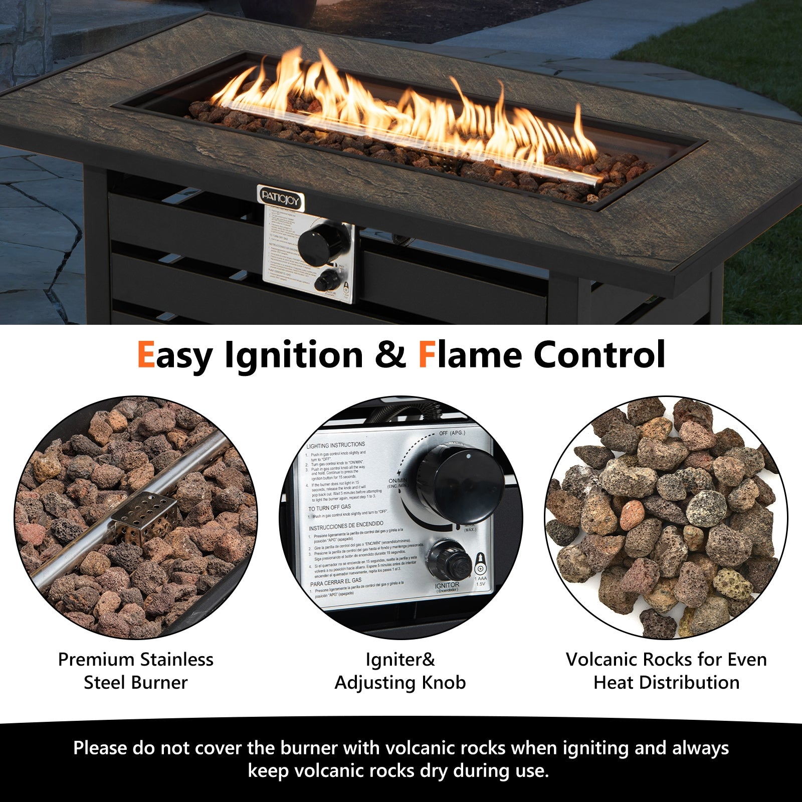 42 Inch 50000 BTU Propane Fire Pit Table with Ore Powder Surface, Black Fire Pit Tables at Gallery Canada
