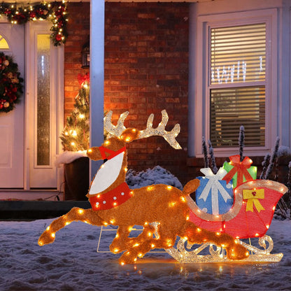 Lighted 2D Christmas Reindeer and Sleigh Decoration for Lawn Front Door Home, Brown Christmas Decor & Accessories   at Gallery Canada