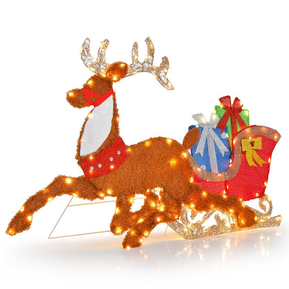 Lighted 2D Christmas Reindeer and Sleigh Decoration for Lawn Front Door Home, Brown Christmas Decor & Accessories   at Gallery Canada