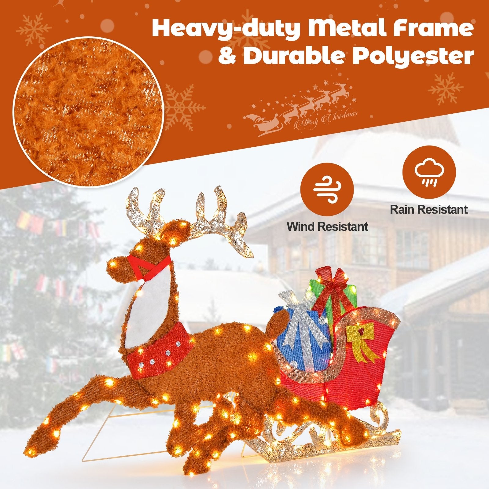 Lighted 2D Christmas Reindeer and Sleigh Decoration for Lawn Front Door Home, Brown Christmas Decor & Accessories   at Gallery Canada