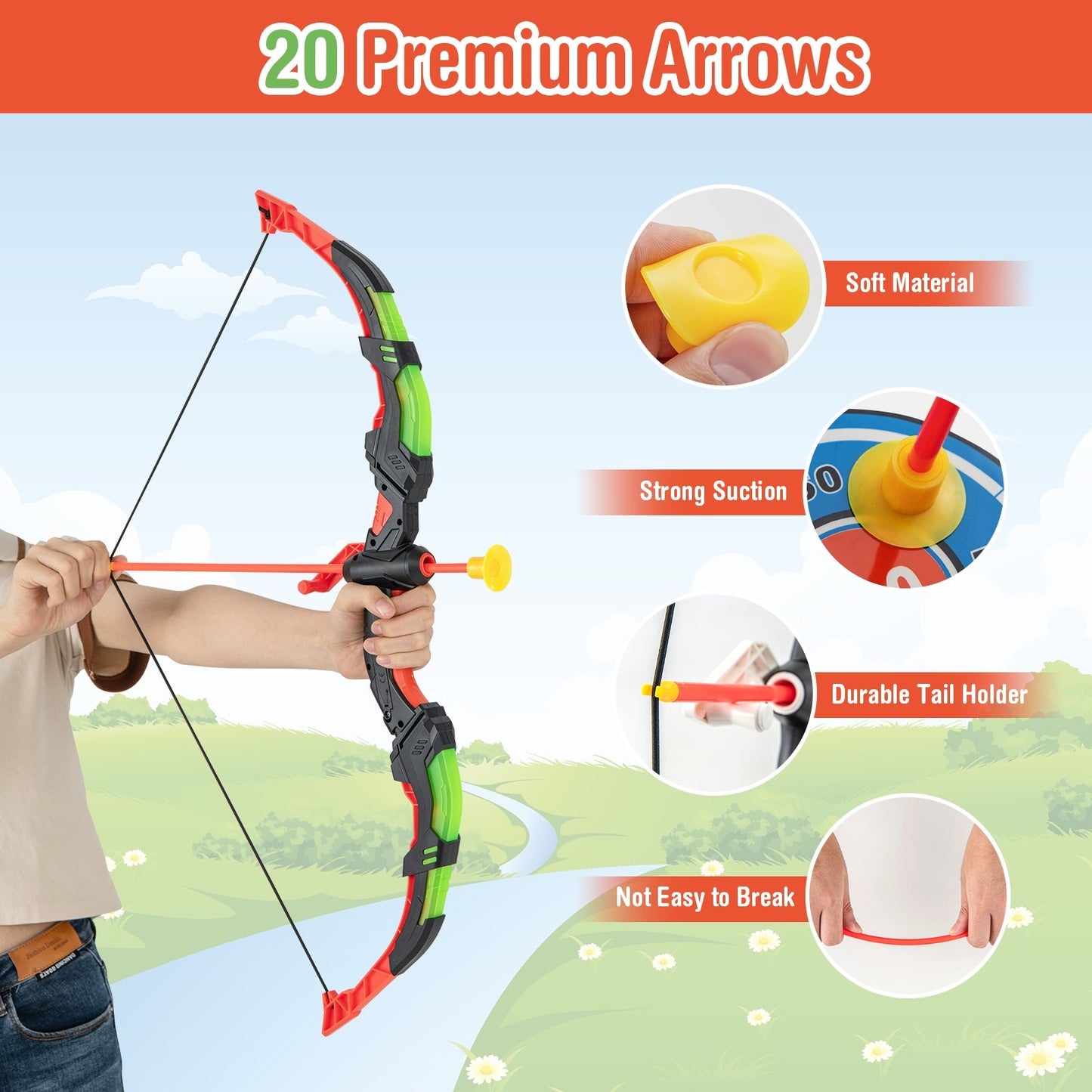 Youth Archery Bow Set with LED Light Up Bow and 20 Suction Cup Arrows for Kids, Multicolor Toy Sports   at Gallery Canada