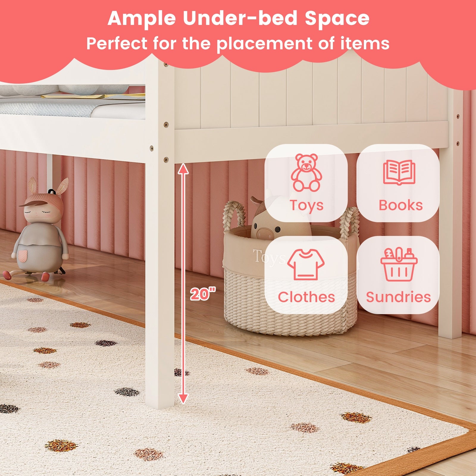 Twin Size Kids House Bed Low Loft Bed Frame with Roof, White Toddler Beds at Gallery Canada