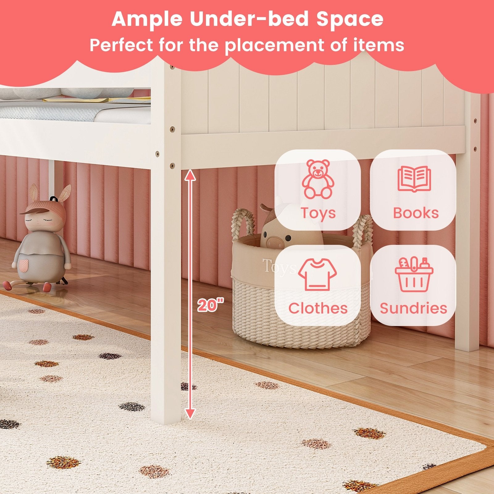 Twin Size Kids House Bed Low Loft Bed Frame with Roof, White Toddler Beds   at Gallery Canada