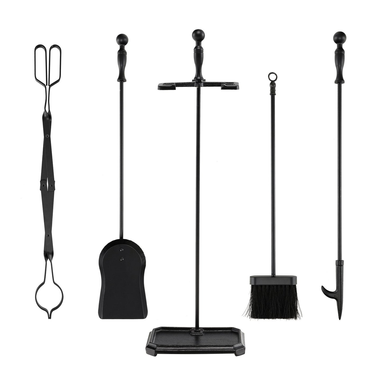 5-Piece Fireplace Tool Set with Tong Brush Shovel Poker Stand, Black Fireplace Tools   at Gallery Canada