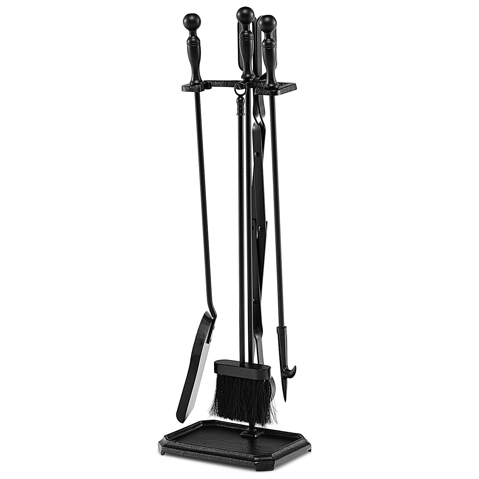 5-Piece Fireplace Tool Set with Tong Brush Shovel Poker Stand, Black Fireplace Tools   at Gallery Canada