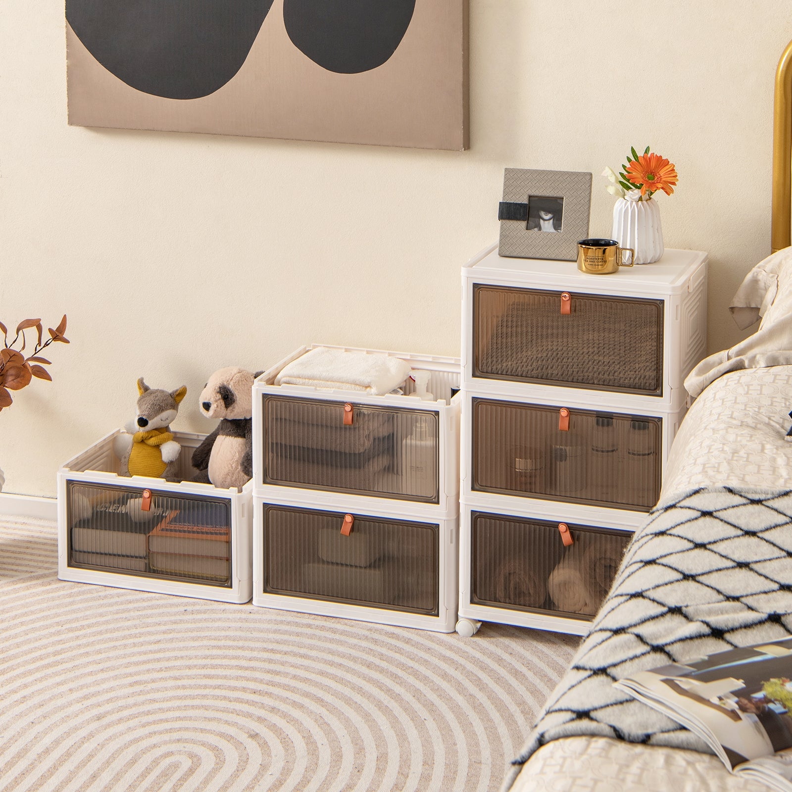 6-Tier Stackable Plastic Storage Bins with Lids and Doors, White Shoe Racks & Storage Benches at Gallery Canada