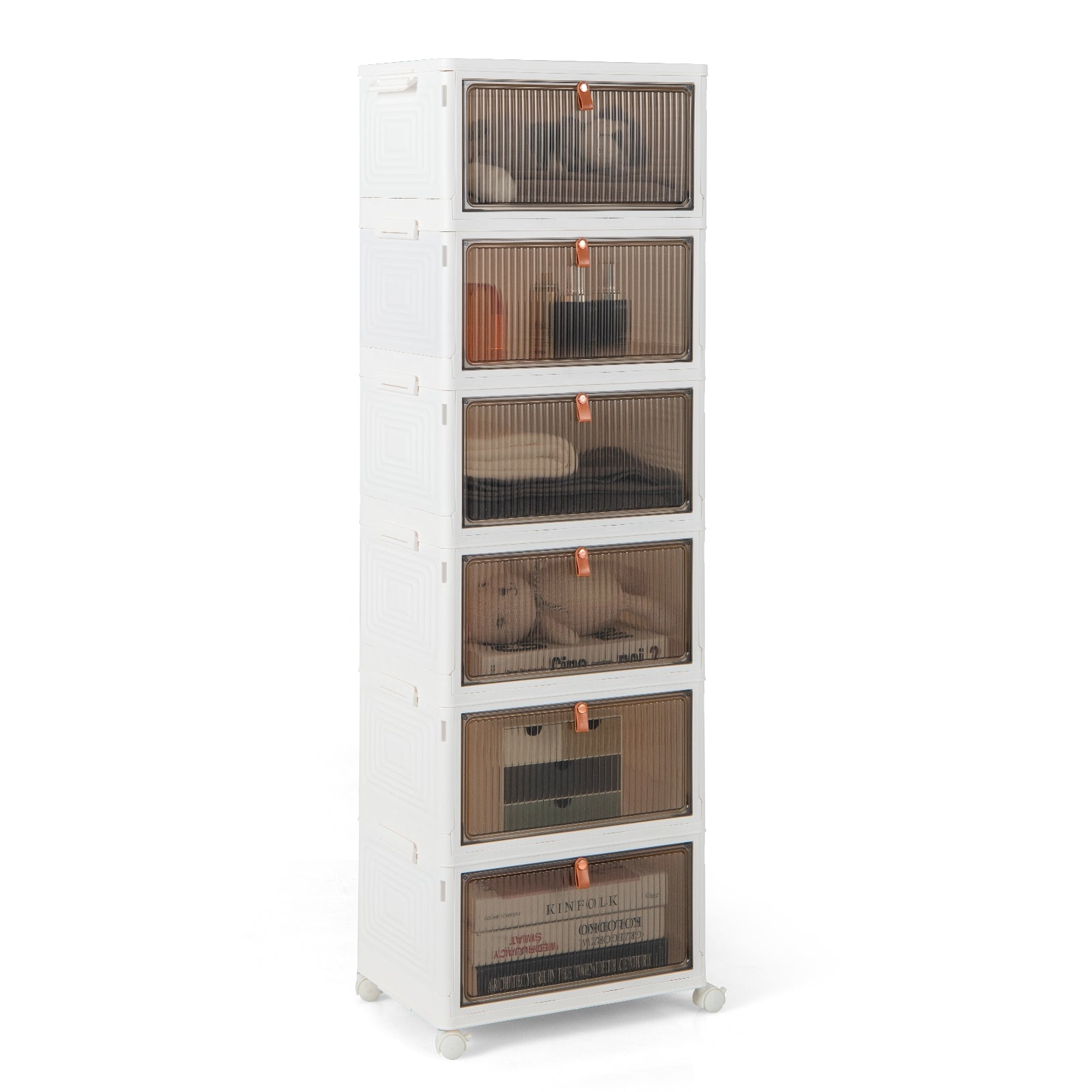 6-Tier Stackable Plastic Storage Bins with Lids and Doors, White Shoe Racks & Storage Benches at Gallery Canada