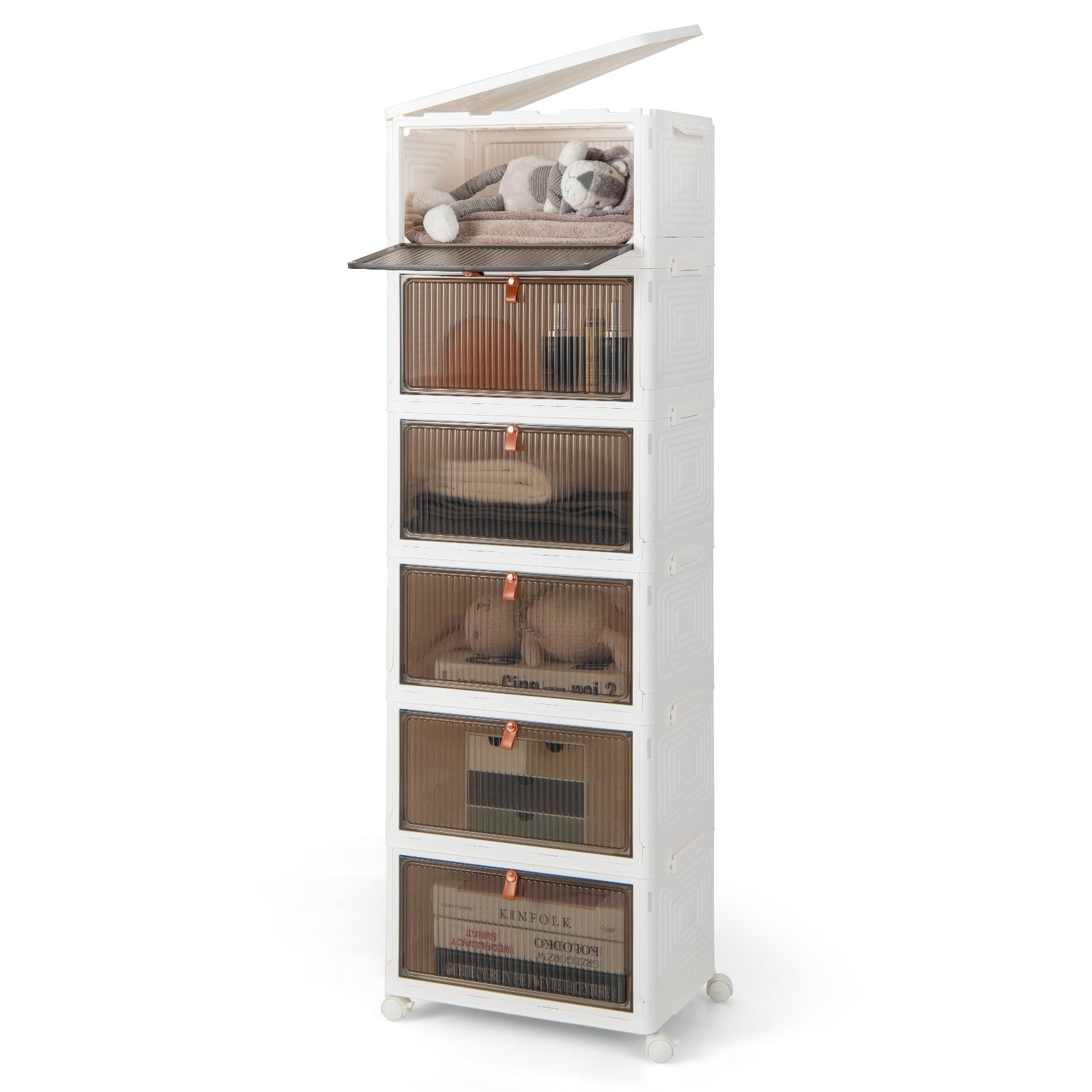 6-Tier Stackable Plastic Storage Bins with Lids and Doors, White Shoe Racks & Storage Benches at Gallery Canada