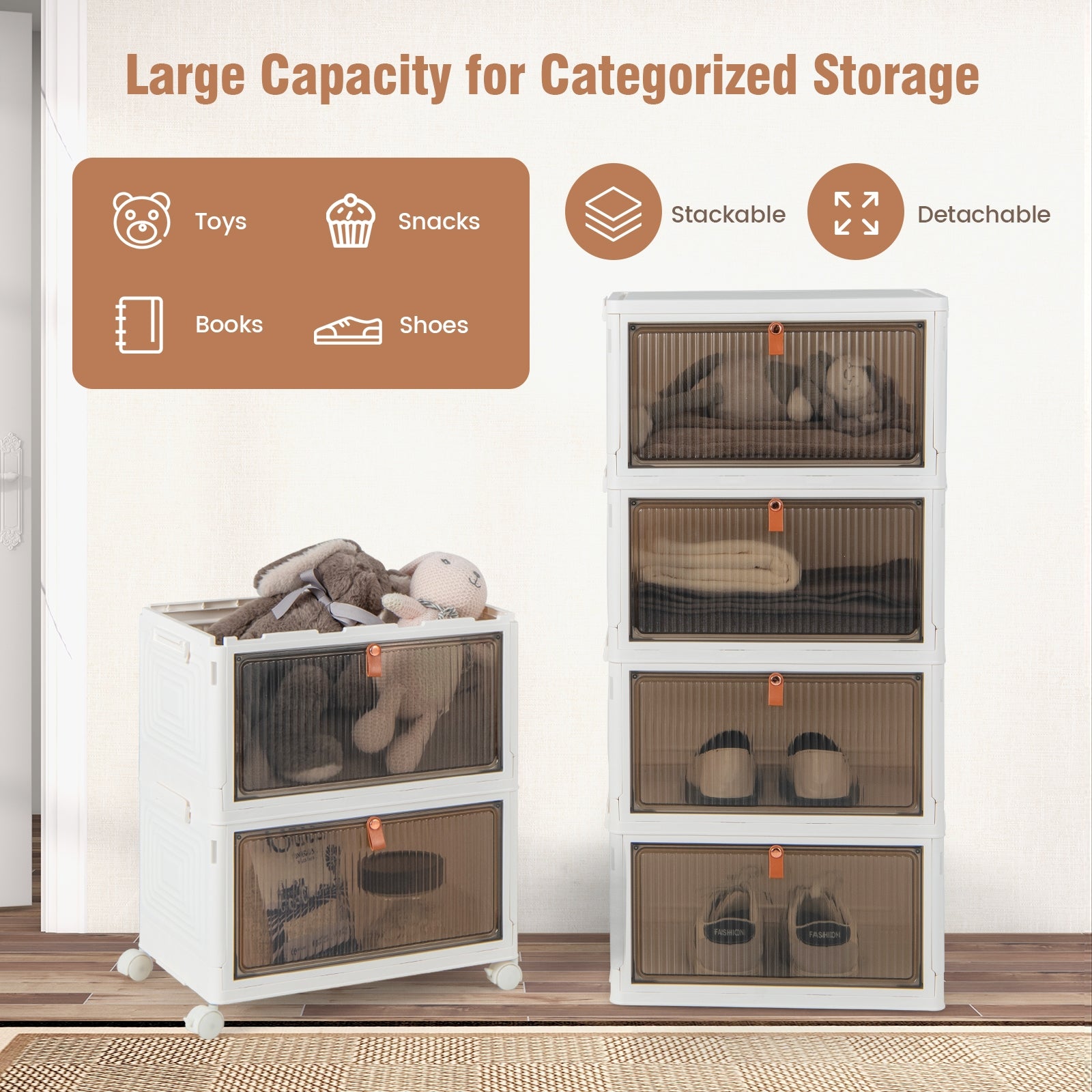 6-Tier Stackable Plastic Storage Bins with Lids and Doors, White Shoe Racks & Storage Benches at Gallery Canada