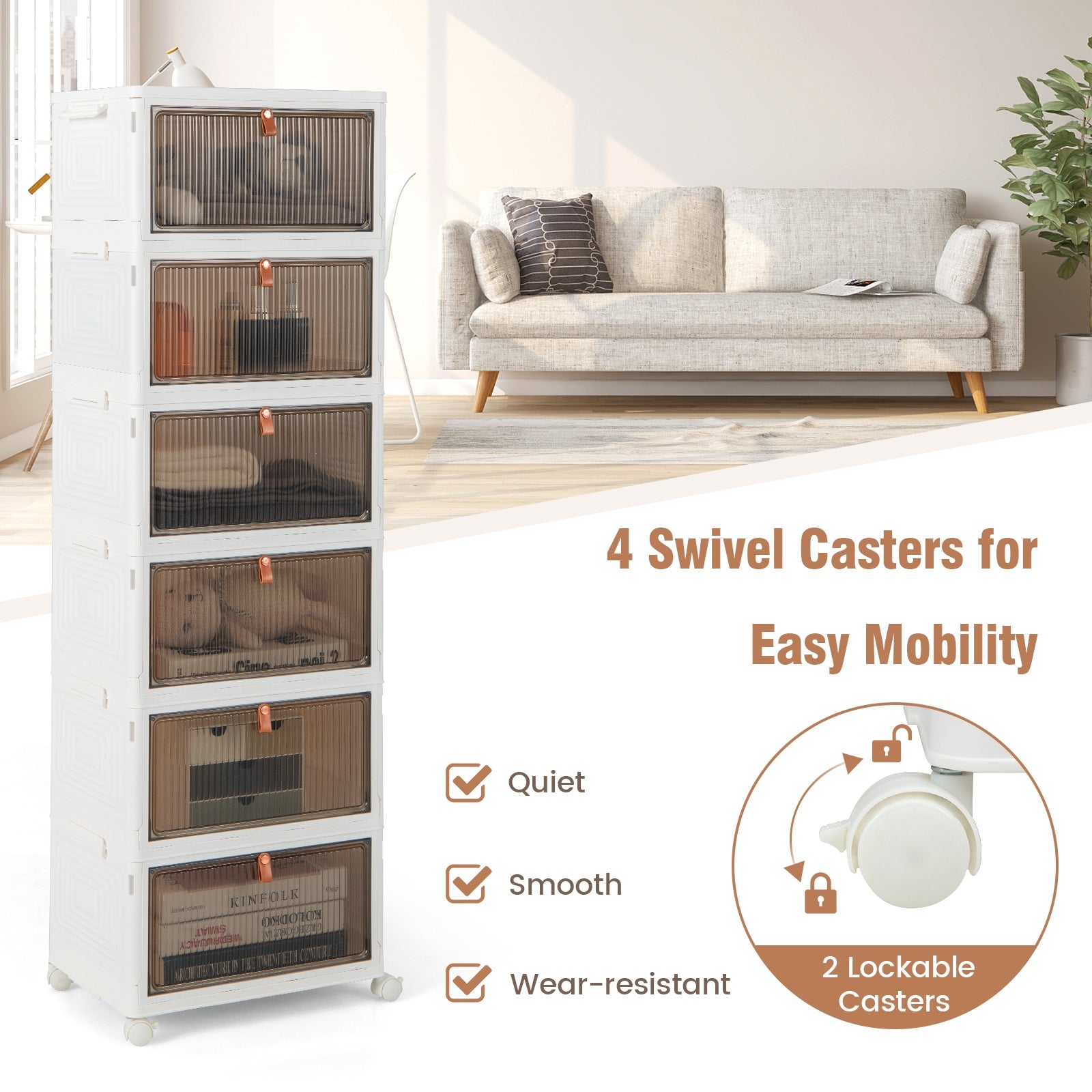 6-Tier Stackable Plastic Storage Bins with Lids and Doors, White Shoe Racks & Storage Benches at Gallery Canada