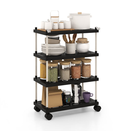 4-Tier Kitchen Slim Storage Cart with Lockable Wheels, Black Kitchen Islands & Carts   at Gallery Canada