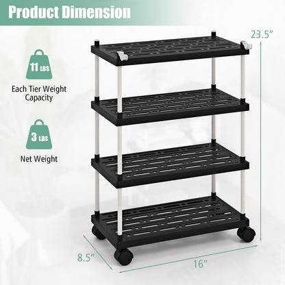 4-Tier Kitchen Slim Storage Cart with Lockable Wheels, Black Kitchen Islands & Carts   at Gallery Canada