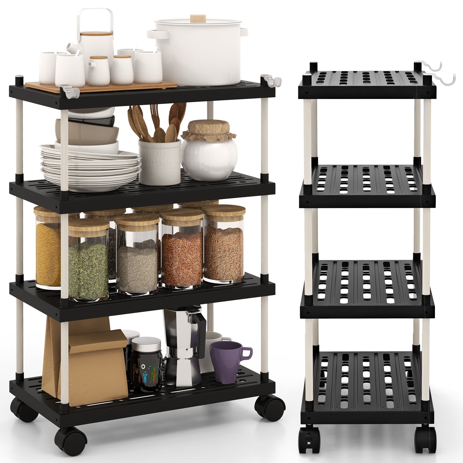 4-Tier Kitchen Slim Storage Cart with Lockable Wheels, Black Kitchen Islands & Carts   at Gallery Canada