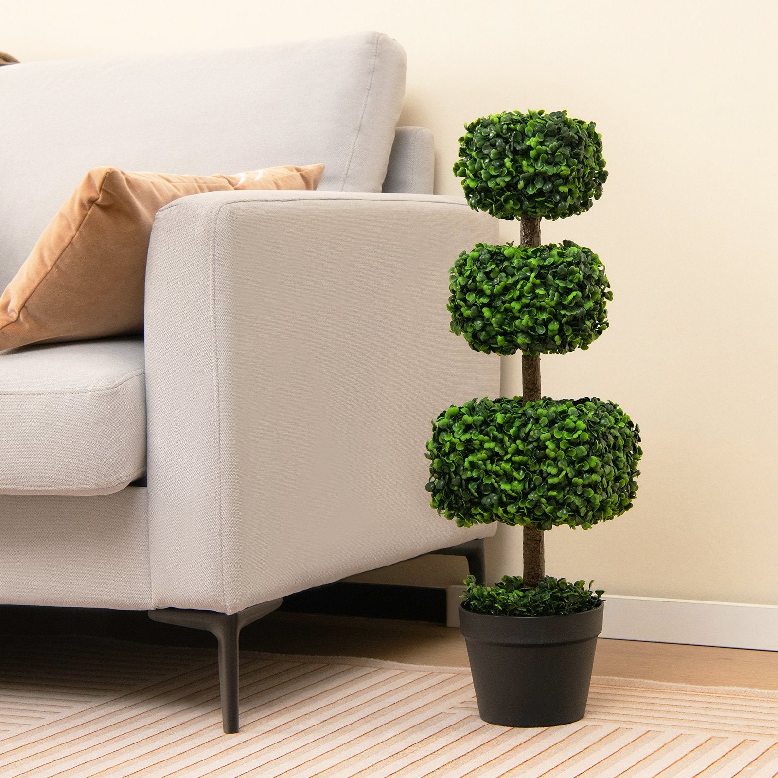 35 Inch Artificial Boxwood Topiary Ball Tree with Cement-filled Pot, Green Faux Plants   at Gallery Canada