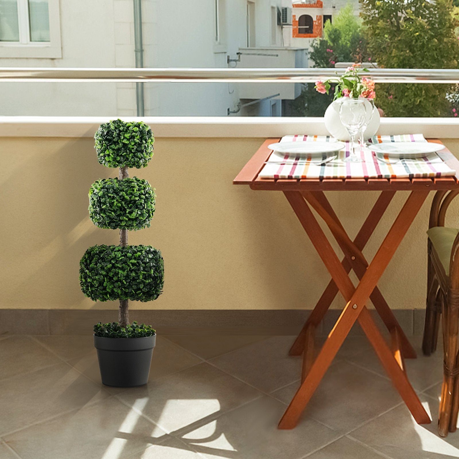 35 Inch Artificial Boxwood Topiary Ball Tree with Cement-filled Pot, Green Faux Plants   at Gallery Canada