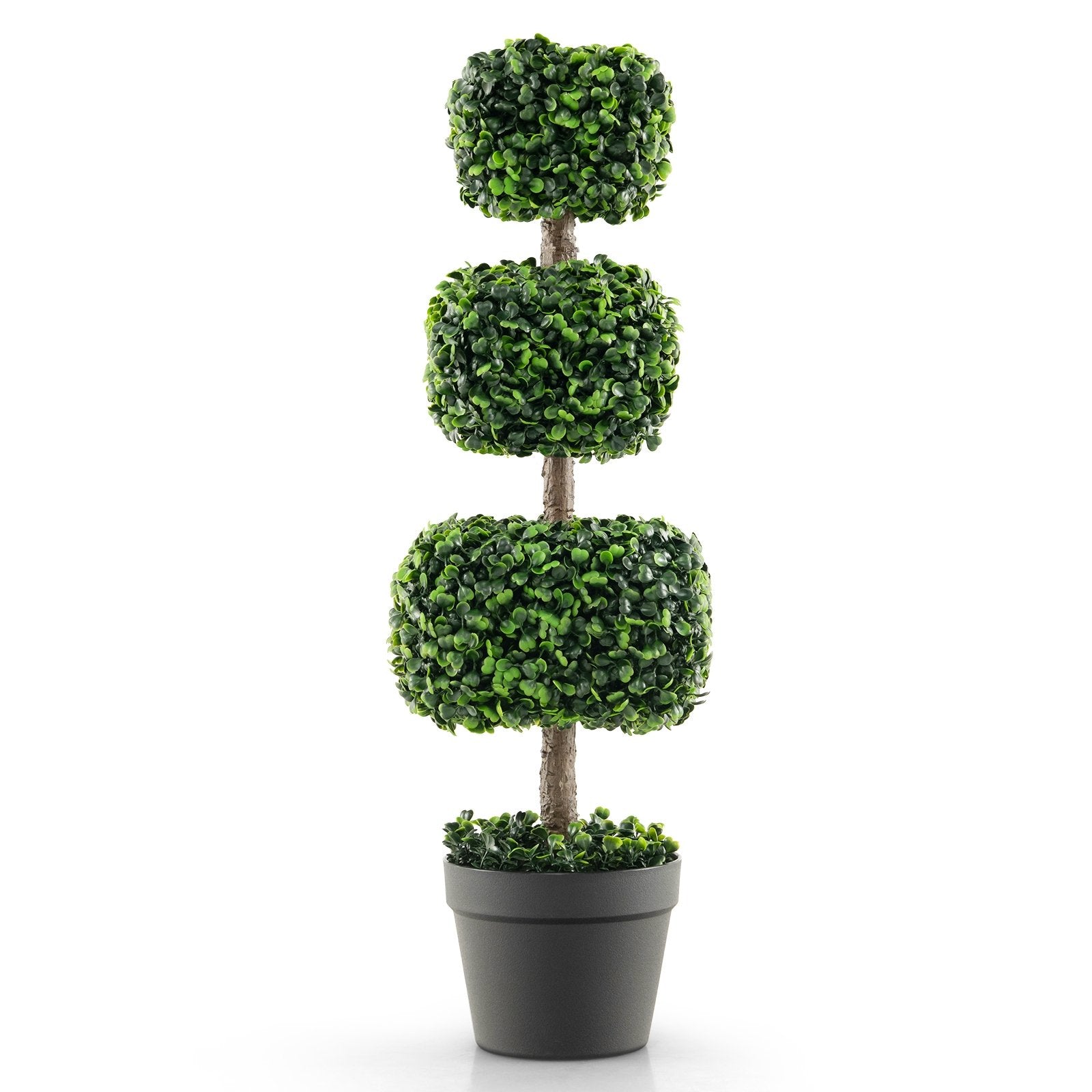 35 Inch Artificial Boxwood Topiary Ball Tree with Cement-filled Pot, Green Faux Plants   at Gallery Canada