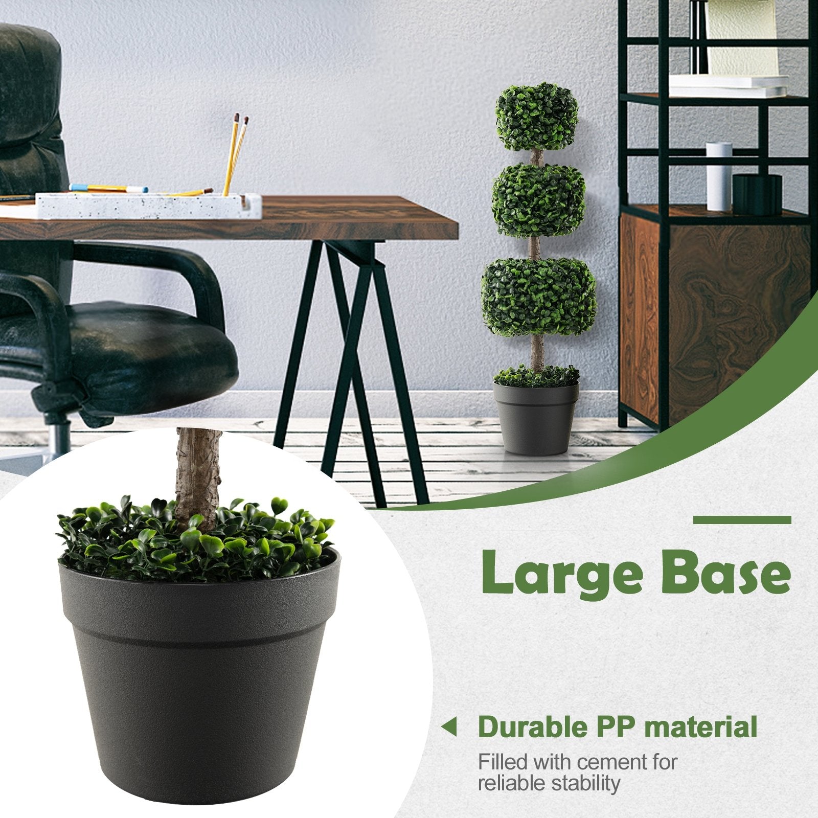 35 Inch Artificial Boxwood Topiary Ball Tree with Cement-filled Pot, Green Faux Plants   at Gallery Canada