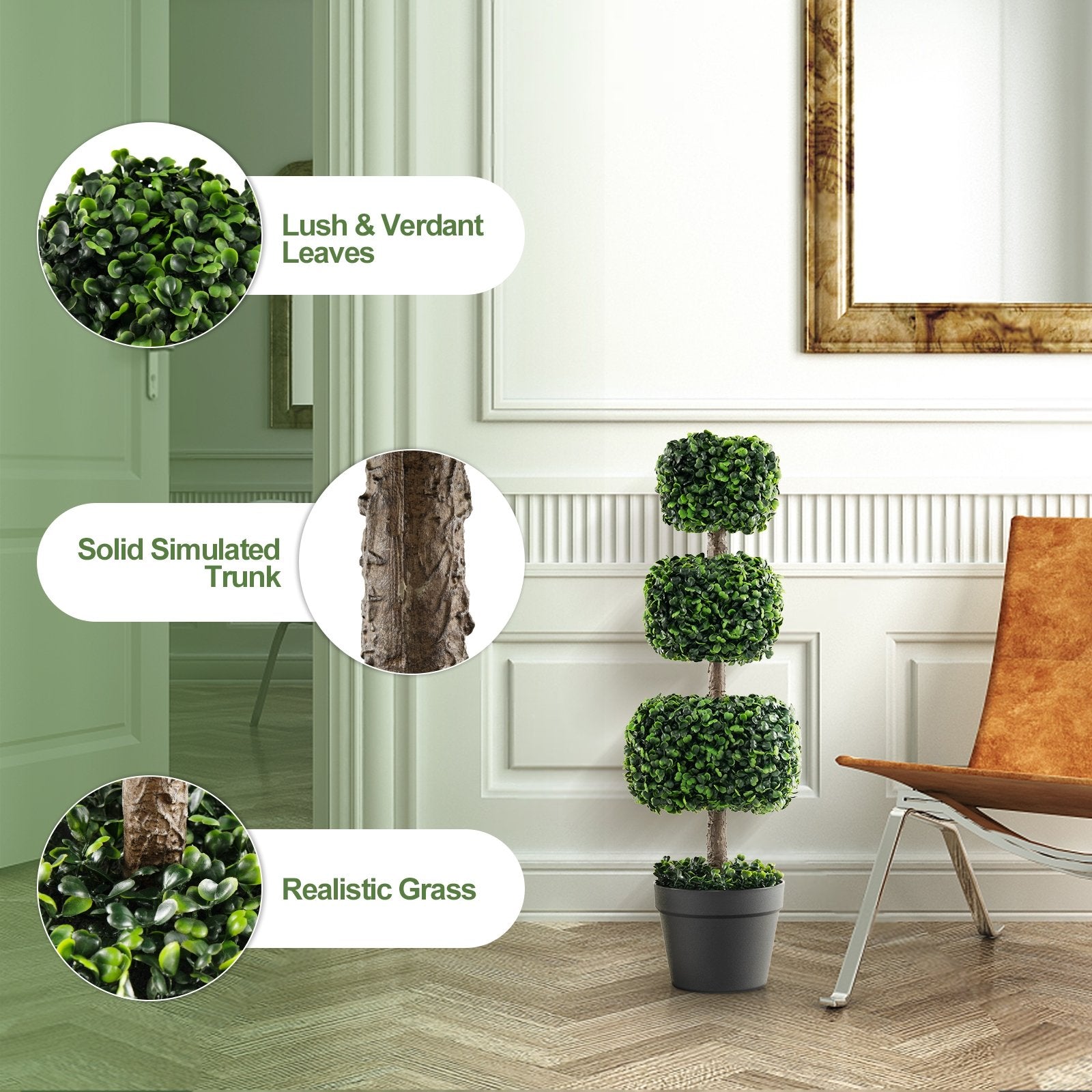 35 Inch Artificial Boxwood Topiary Ball Tree with Cement-filled Pot, Green Faux Plants   at Gallery Canada