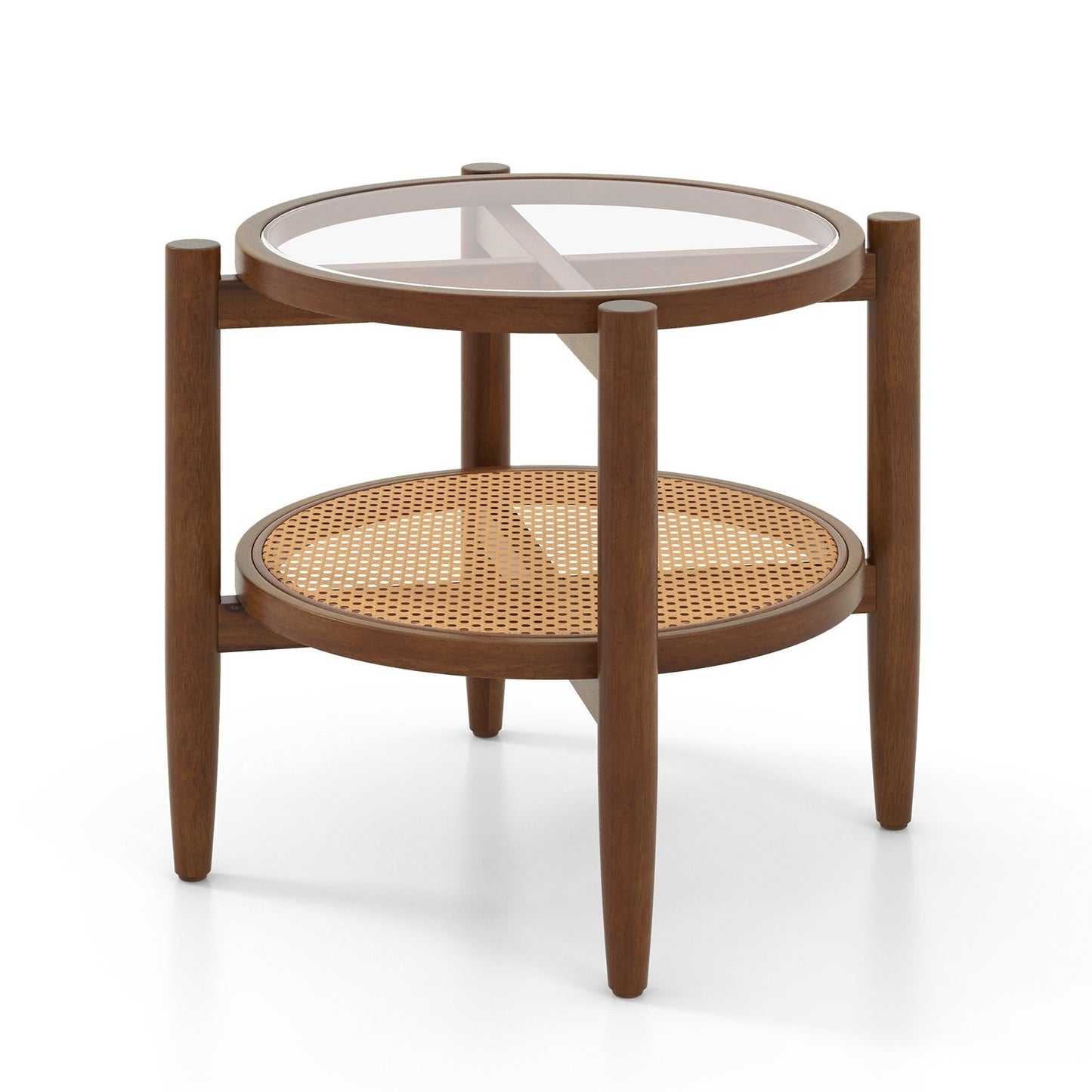 Rattan Round Side End Table with Tempered Glass Tabletop, Brown End & Side Tables   at Gallery Canada