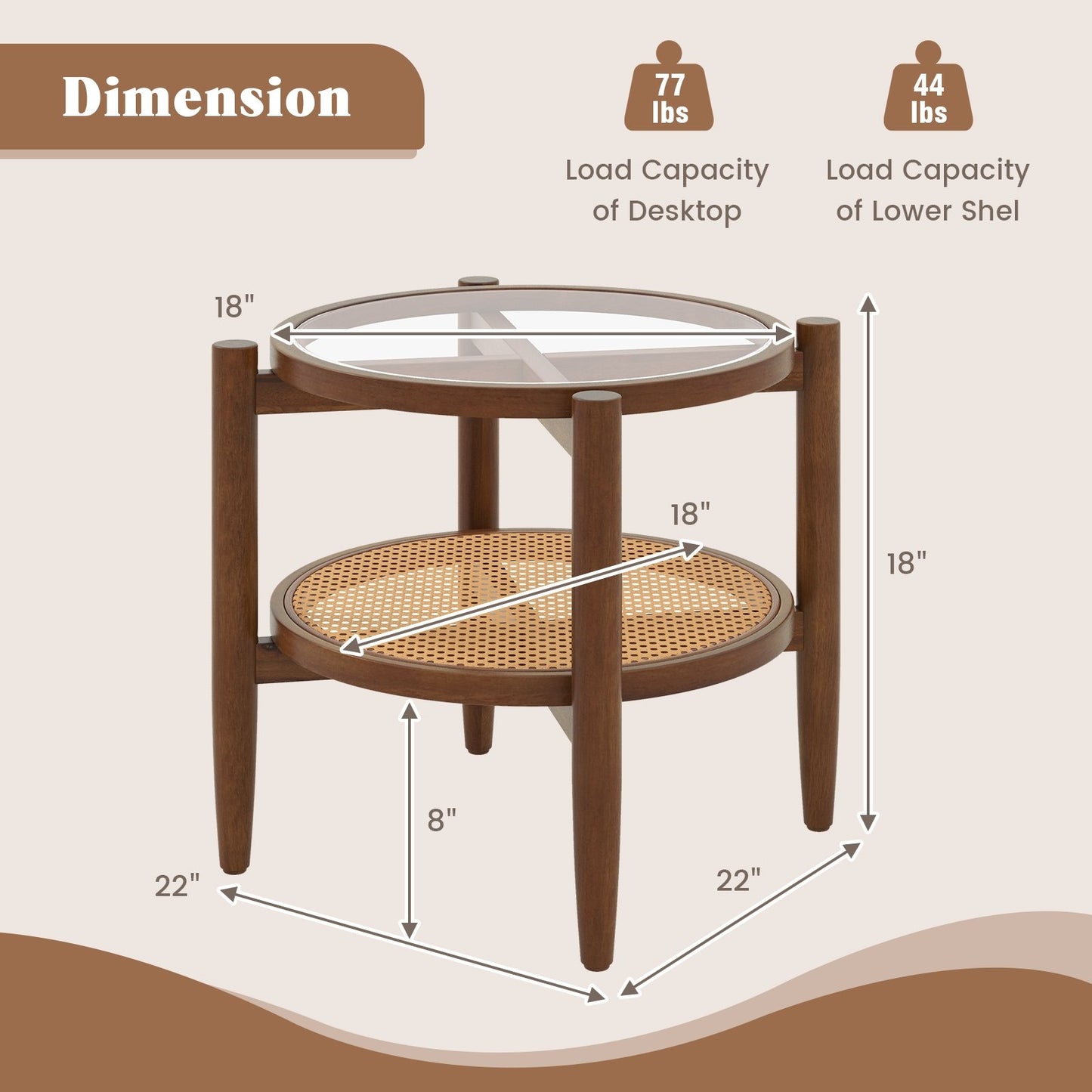 Rattan Round Side End Table with Tempered Glass Tabletop, Brown End & Side Tables   at Gallery Canada