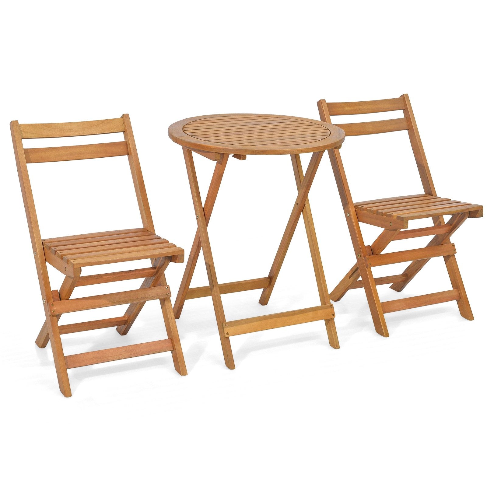 3 Pieces Folding Patio Bistro Set with Slatted Tabletop, Natural Patio Conversation Sets   at Gallery Canada