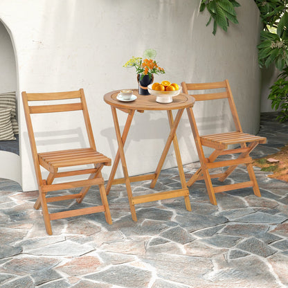 3 Pieces Folding Patio Bistro Set with Slatted Tabletop, Natural Patio Conversation Sets   at Gallery Canada