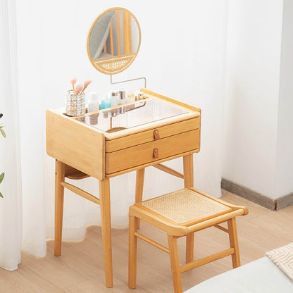 Bamboo Makeup Vanity Table with Stool and Rotating Mirror, Natural Makeup Vanities   at Gallery Canada