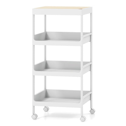 3/4 Tier Utility Rolling Cart with Detachable Tray Top and Locking Wheels-4-Tier, White Kitchen Islands & Carts   at Gallery Canada