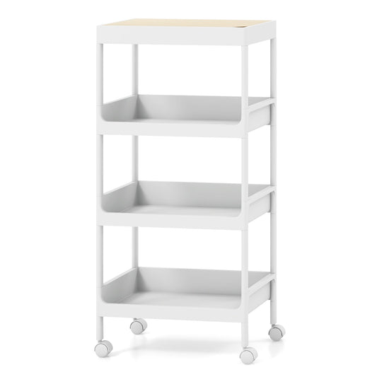 3/4 Tier Utility Rolling Cart with Detachable Tray Top and Locking Wheels-4-Tier, White Kitchen Islands & Carts   at Gallery Canada