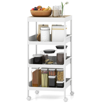 3/4 Tier Utility Rolling Cart with Detachable Tray Top and Locking Wheels-4-Tier, White Kitchen Islands & Carts   at Gallery Canada