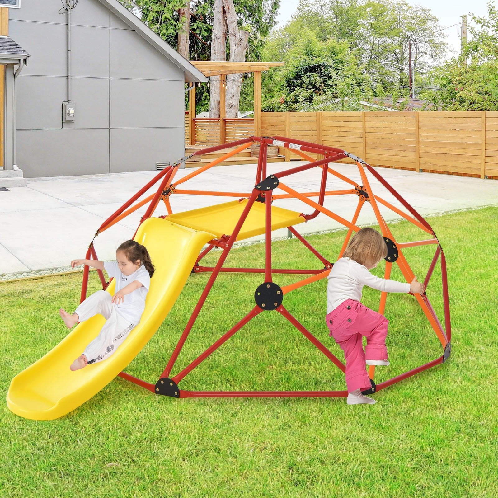 Kids Climbing Dome with Slide and Fabric Cushion for Garden Yard, Orange Climbers & Slides   at Gallery Canada