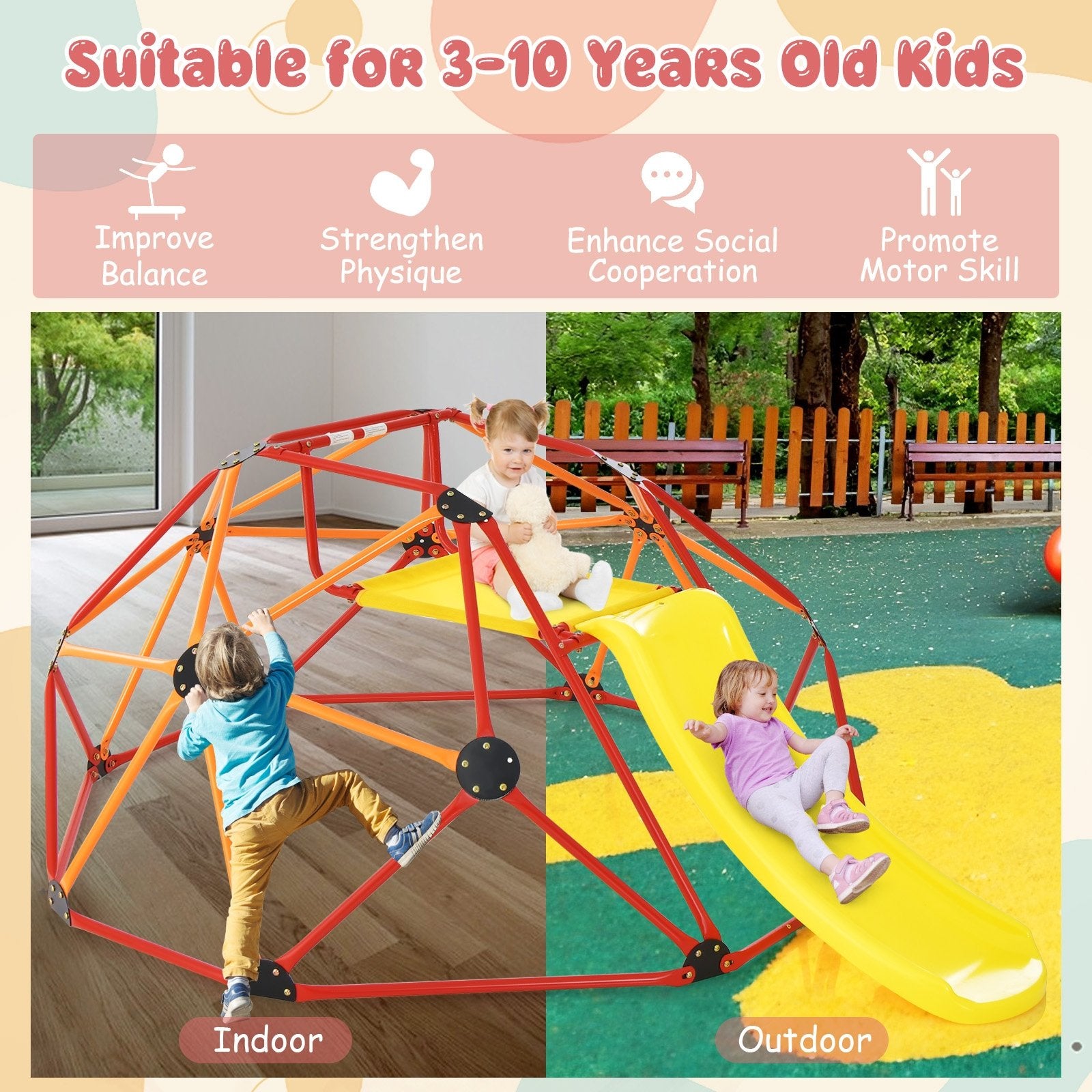 Kids Climbing Dome with Slide and Fabric Cushion for Garden Yard, Orange Climbers & Slides   at Gallery Canada