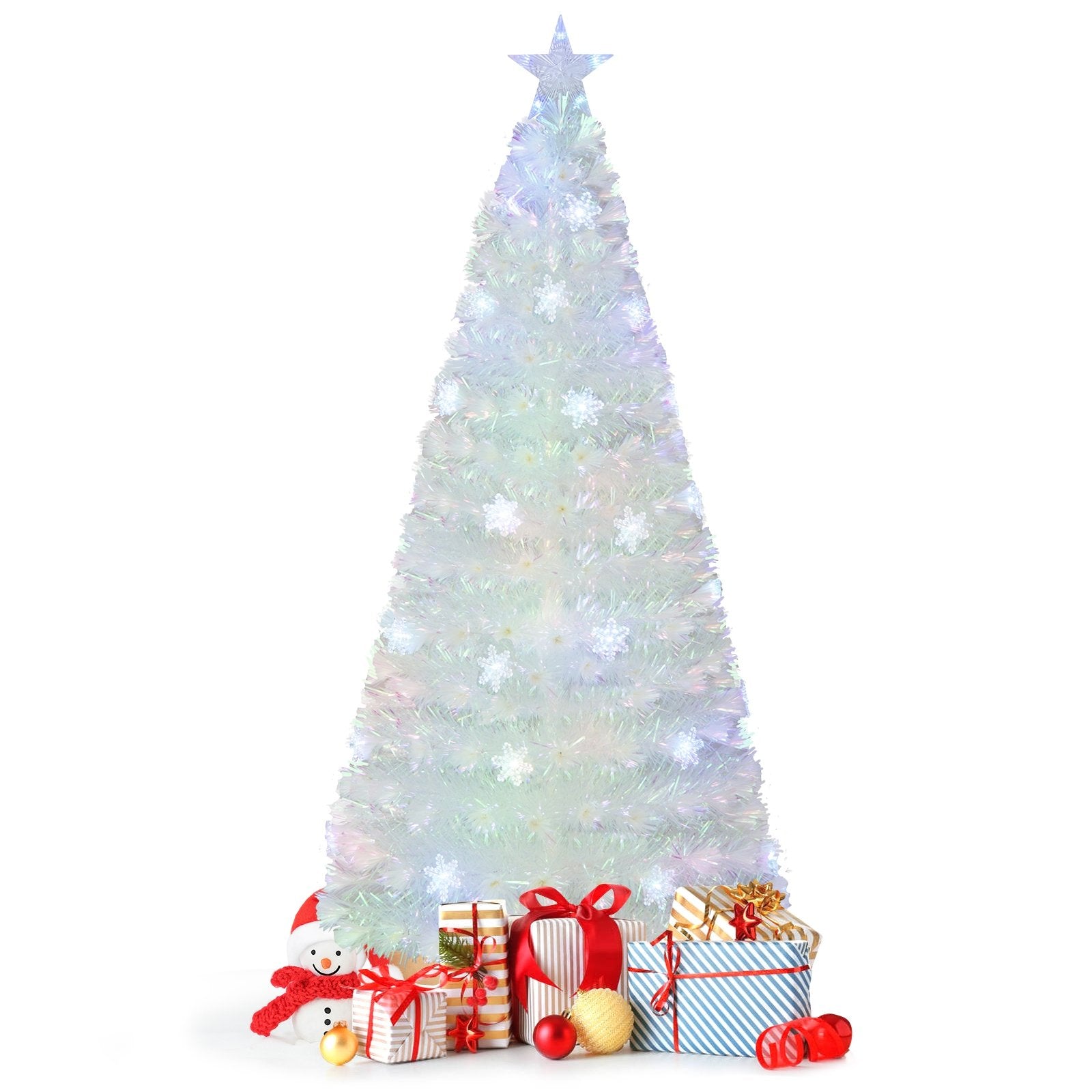 5/6/7 Feet Pre-Lit White Artificial Christmas Tree with Iridescent Leaves-6 ft, White Christmas Tree   at Gallery Canada