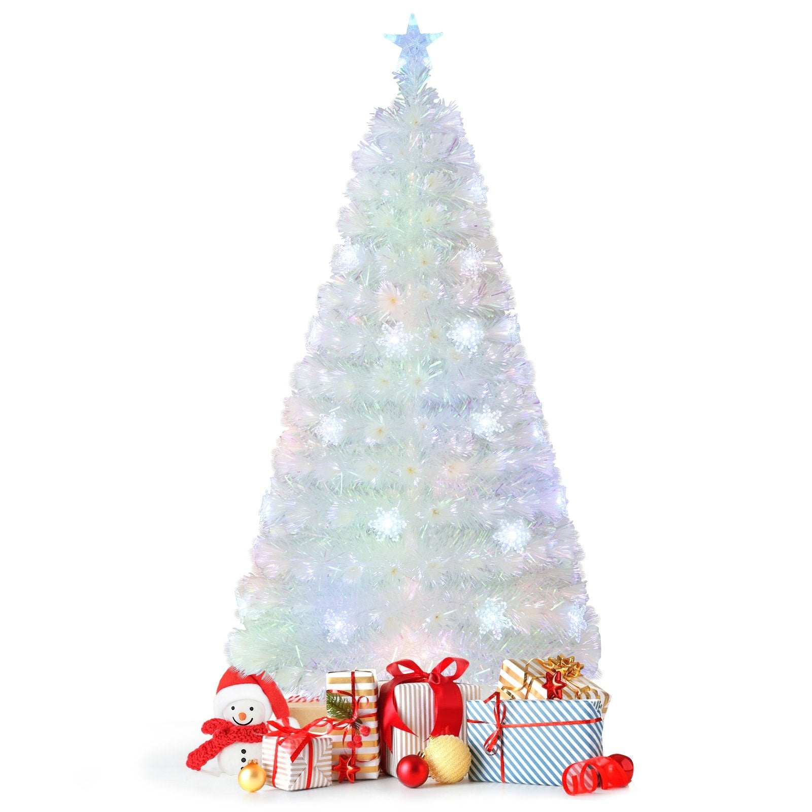 5/6/7 Feet Pre-Lit White Artificial Christmas Tree with Iridescent Leaves-5 Feet, White Christmas Tree   at Gallery Canada