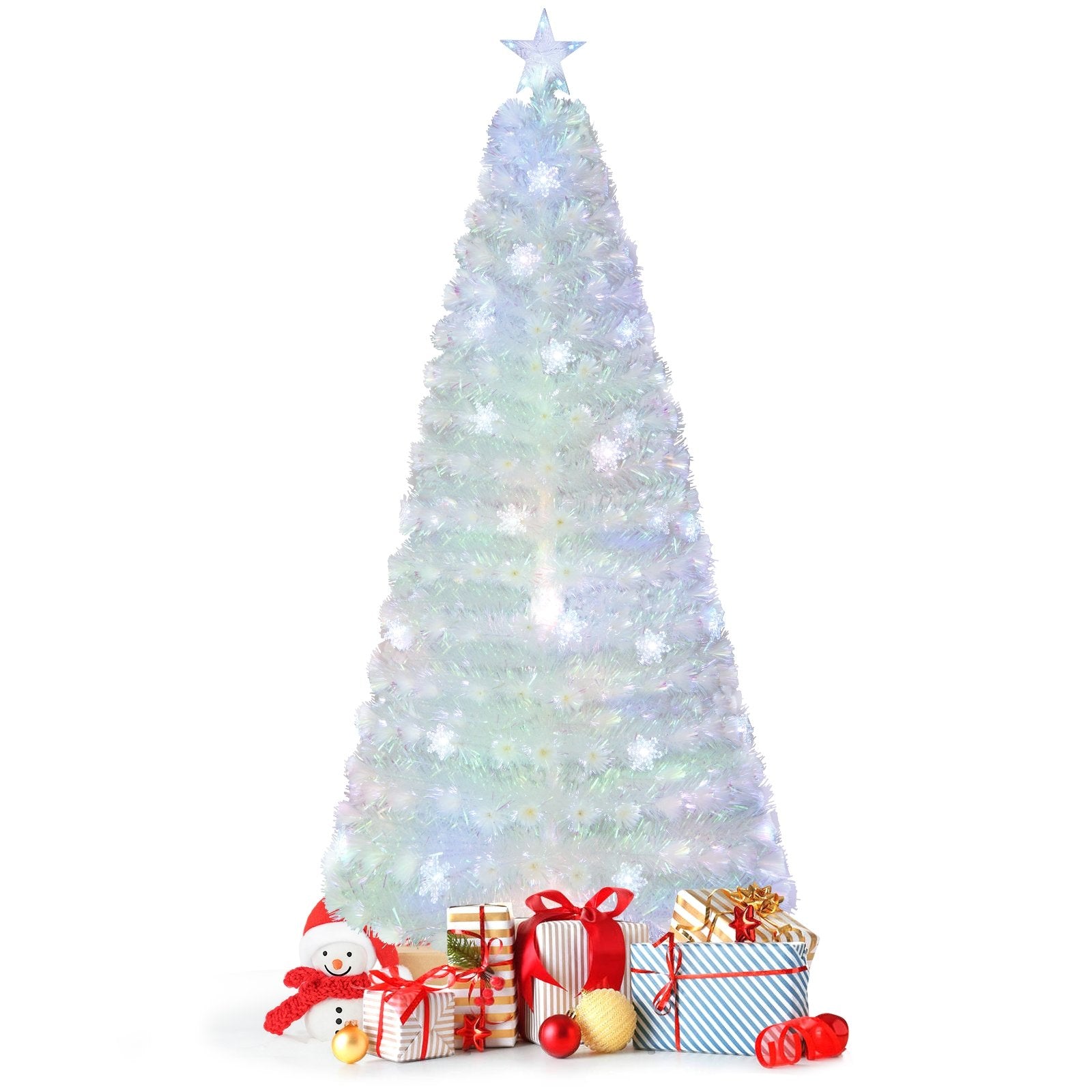 5/6/7 Feet Pre-Lit White Artificial Christmas Tree with Iridescent Leaves-7 ft, White Christmas Tree   at Gallery Canada